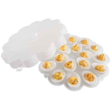 Hastings Home Deviled Egg Trays with Lids, Set of 2 Platters, Recessed Holder Divided for Serving 18 Eggs, White 153884HOT